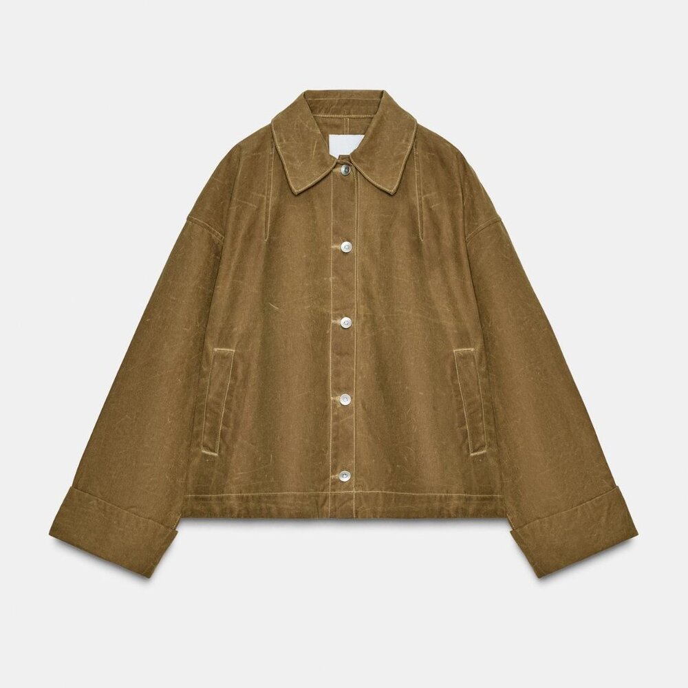 NWT Size M/L WAXED CAPE JACKET COAT Ochre Cotton 4470/271/703 Zara